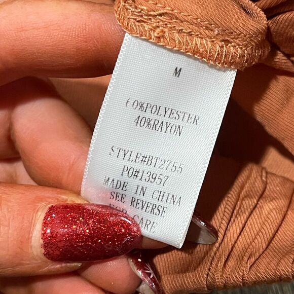 BaeVely Blouse Cropped Blouse Button-Up Long Sleeve Collared Copper Medium - Picture 3 of 4